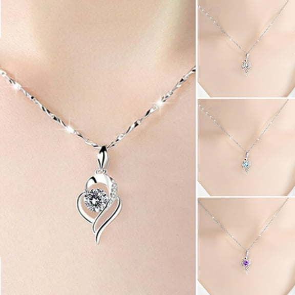 Tshsdpx Women Pendant Necklace Heart Rhinestones Pendant Thin Chain Choker Necklace Bright Color Necklace Jewelry Gift