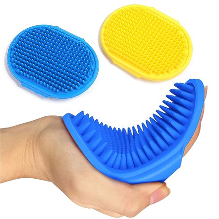 Pet Grooming Brush,Cat Shampoo Bath Brush Soothing Massage Rubber Comb, Adjustable Ring Handle, Suitable for Long Short Haired Pet (YellowBlue)
