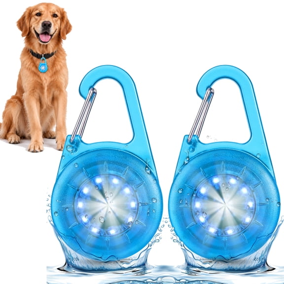 2 Pack Dog Collar Light, Clip on Light up Dog Collars, Rechargeable LED Pet Collar Light for Nighttime Clip on, IP68 Waterproof Pet Walking Accessories(Blue)