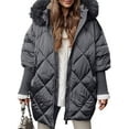 thumbnail image 3 of Women'S Quilted Down Jacket with Hood Long Sleeve Full Zip Casual Winter Coat Gray S, 3 of 8