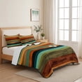 thumbnail image 5 of Quilts Twin XL Size Bedding Set, Orange Teal Wooden Lightweight Quilted Comforter, Farmhouse Striped Modern Art Soft Reversible Bedspread Coverlet with Pillow Covers for All Season, 68" x 98", 5 of 9