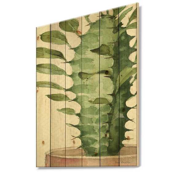 Designart 'Mixed Green Element II' Cottage Print on Natural Pine Wood