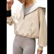 thumbnail image 2 of Sudadera con Capucha y Media Cremallera para Mujer, Informal, de Larga, Corta, con Cremallera de un Cuarto. Albaricoque XL, 2 of 8