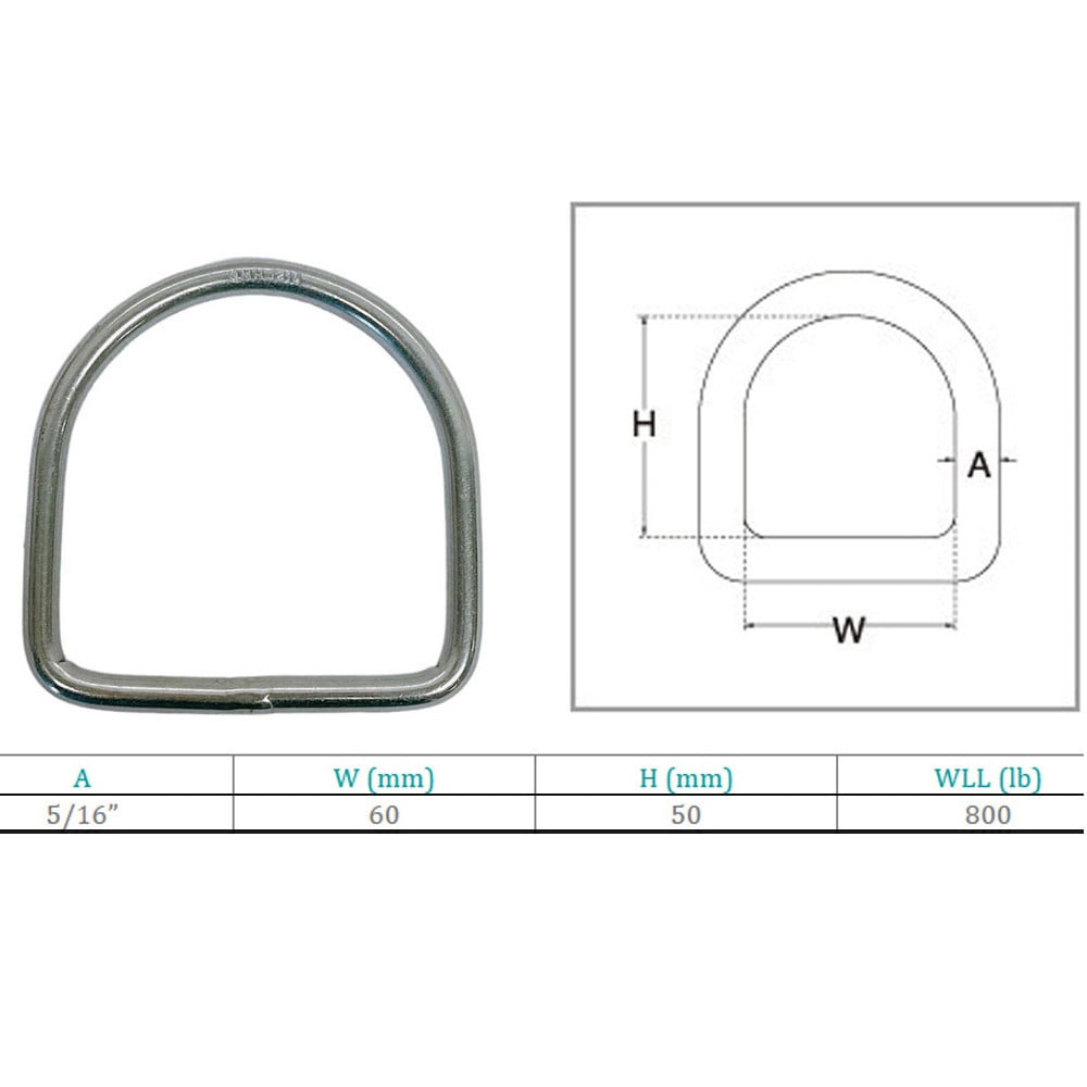 Marine Stainless Steel 5/16" D-Ring Welded,50mm Height 800 Lbs WLL Sailing 4 Pcs