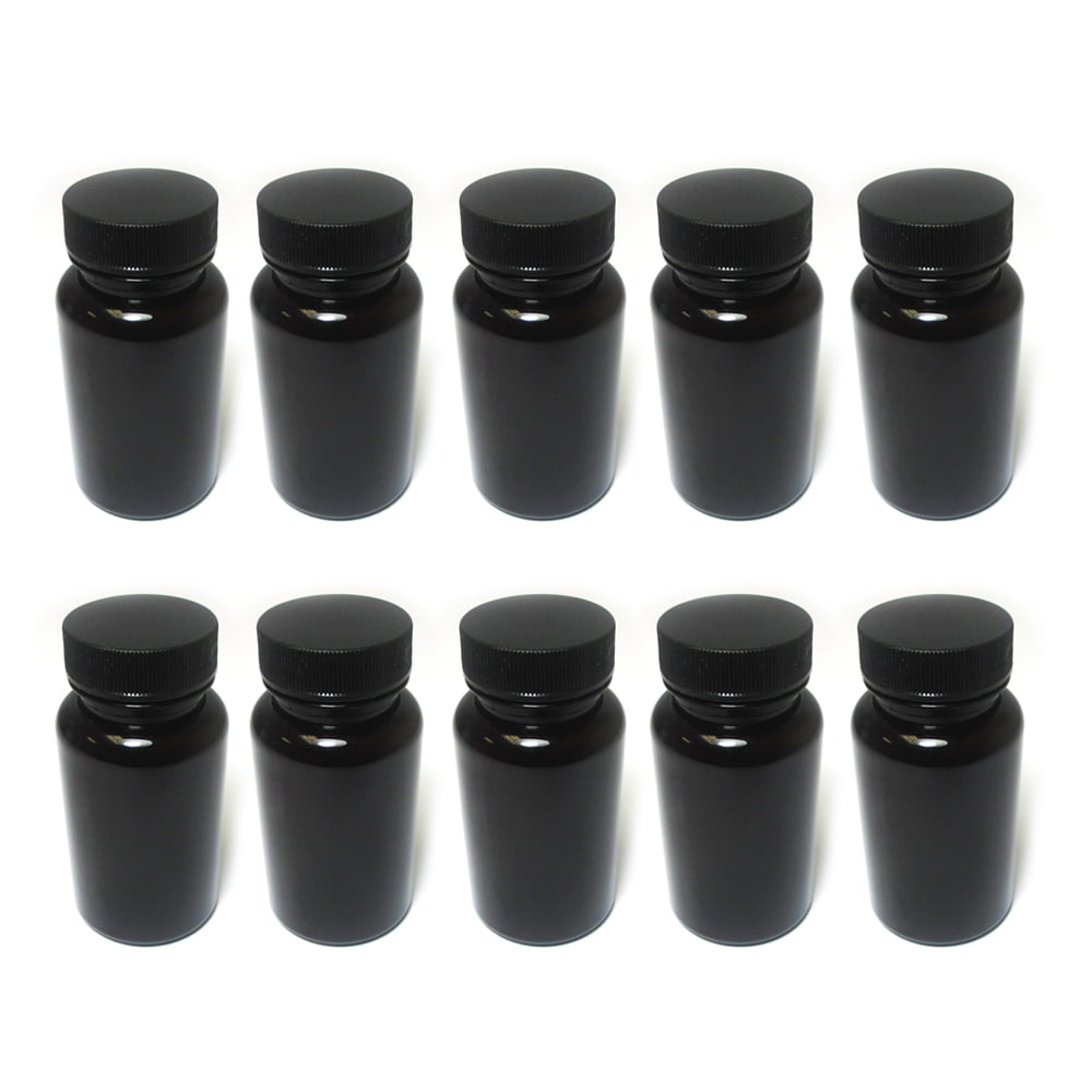 10 Pill Bottles Storage Clear Brown Plastic With Child Lock Lids 300ml 