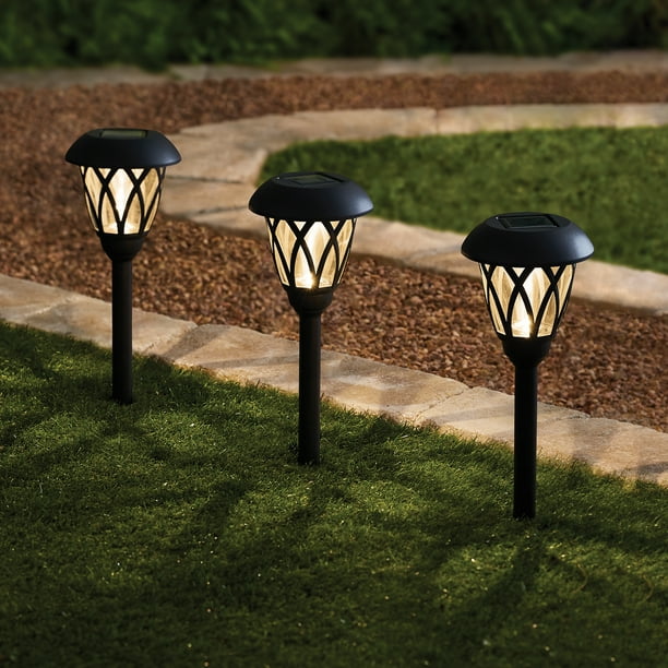 Mainstays Solar Powered Black Lattice Landscape Pathway Light Glass Lens, 8 Lumens (6 Count) - Walmart.com