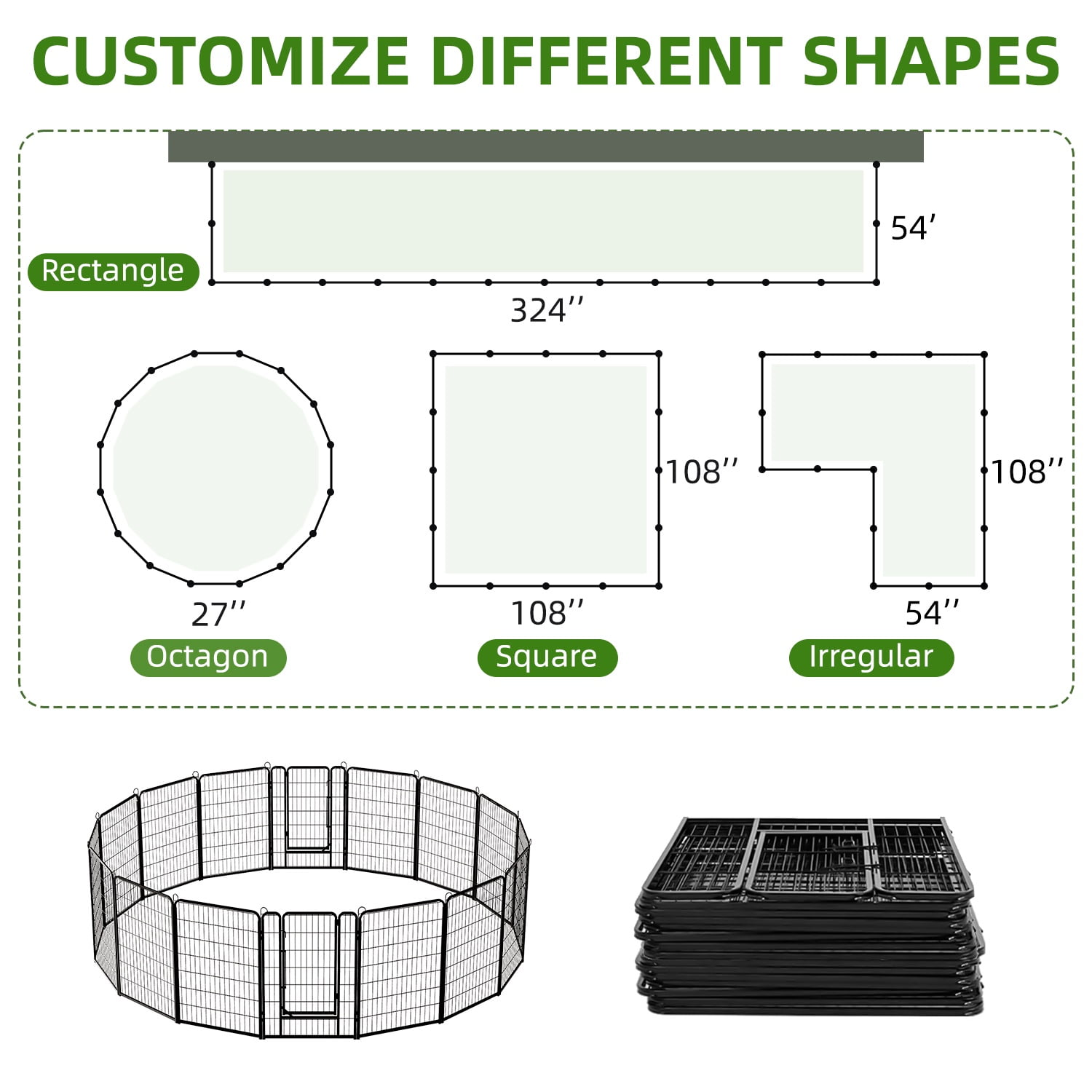 Vibrant Life Heavy Duty 16-Panel Metal Wire Playpen for Dogs, Black, 39"