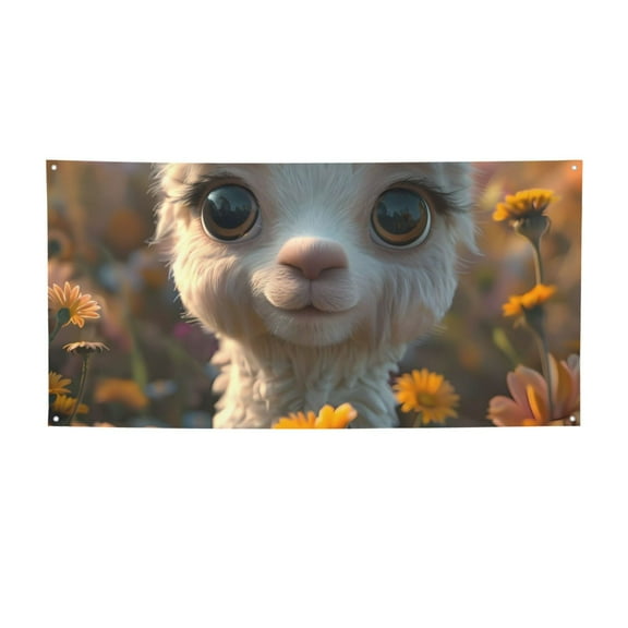 Picia Adorable Llama In Flowers Pattern Party Banner, Festive Decoration, Holiday Banner, Celebration Decor, Event Banner, Reusable Party Banner-Small