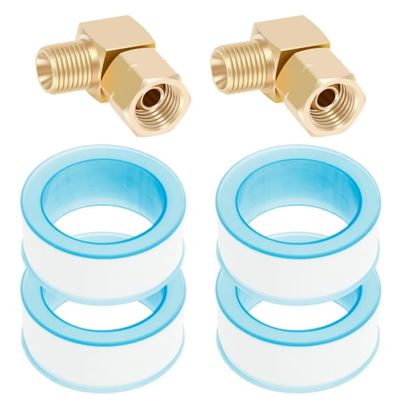 Ikoopy 2Pcs LPG Gas Adapter Copper Elbow 90 Degree 1/4 Inch Left Thread Gas Hose Connector Fitting with 4 Raw Tapes for Camping Cookers