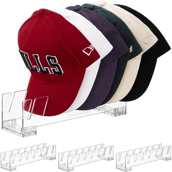 4 Pack Hat Organizer Holder for Baseball Caps Storage, Clear Hats Display Stand Holds Up to 28 Caps for Closet, Dresser