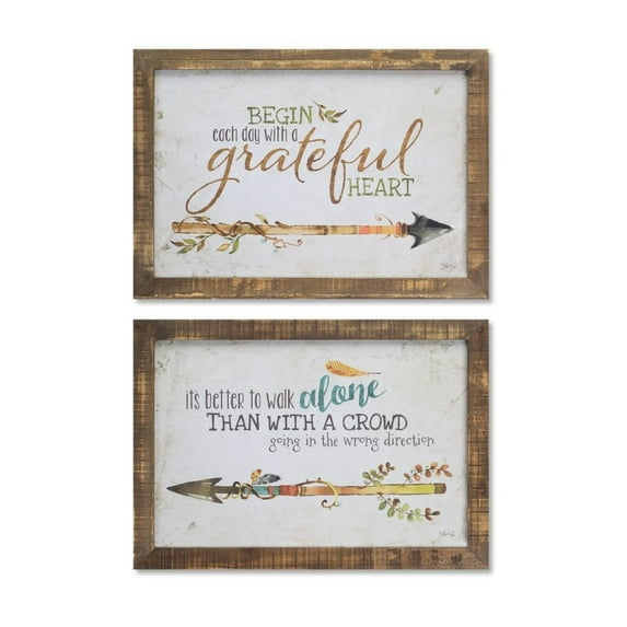 Set of 2 Inspirational Arrow “Grateful Heart" Framed Wall Art 20"