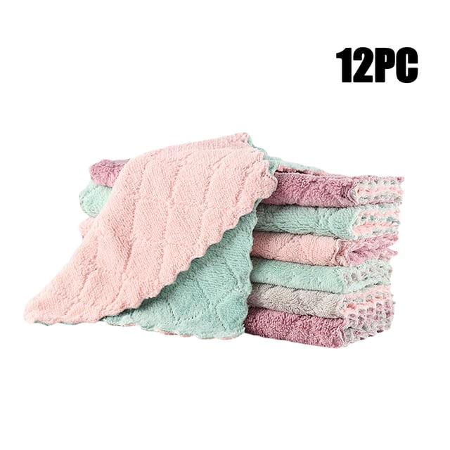 12PC Microfiber Cleaning Cloths, Ultra-Absorbent Coral Velvet for Kitchen/Car/Bathroom, Lint-Free and Machine Washable, 9.7x5.8 Inch Multi-Purpose Use