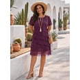 thumbnail image 3 of OYYN Women's Chiffon Layered Sheath Dress Short Sleeve Round Neck Cocktail Dress for Wedding Guest & Evening Party, 3 of 5