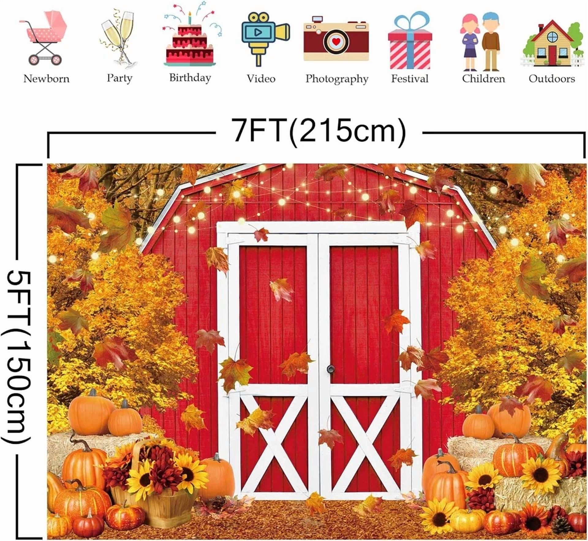 BUTTERFLY- Fall Harvest Backdrop 7X5Ft Red Farm For Thanksgiving Baby Shower Party Decor