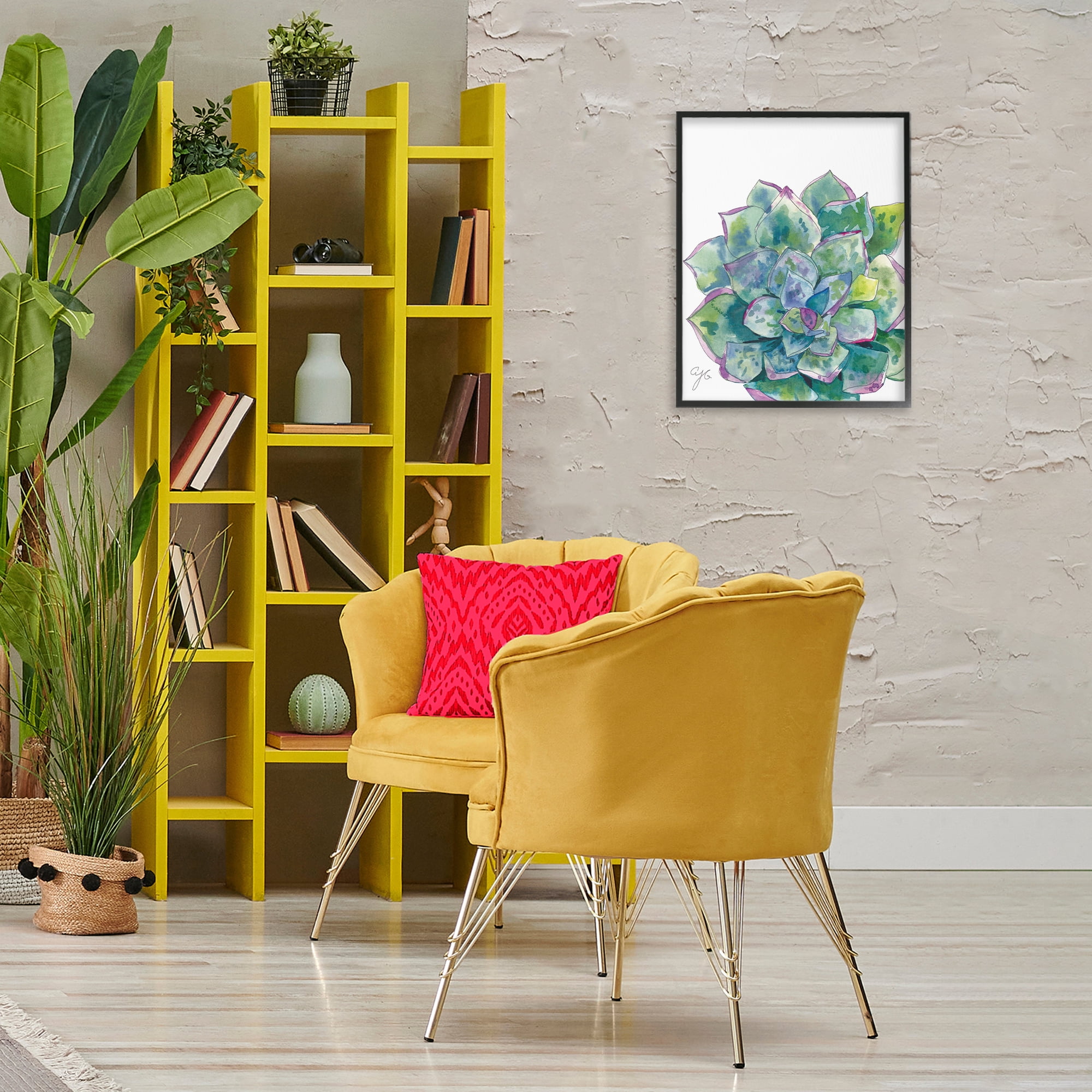 Stupell Industries Abstract Succulent Watercolor Botanical & Floral Painting Black Framed Art Print Wall Art, 16 x 20