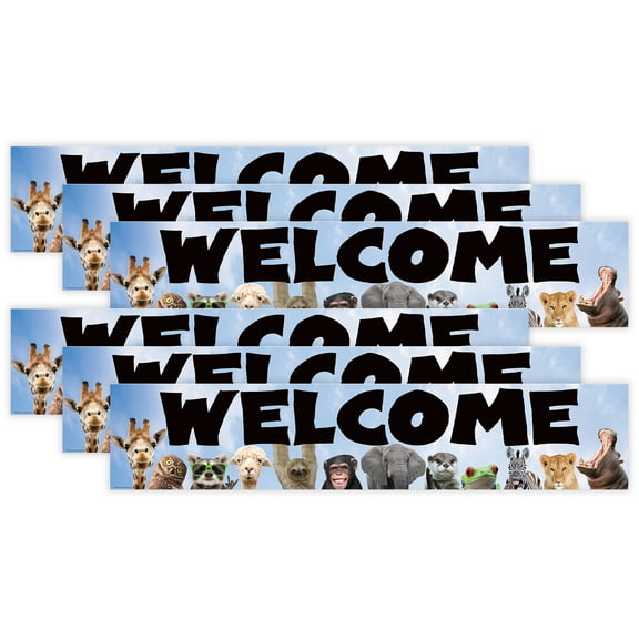 Teacher Created Resources Go Wild Animals Welcome Banner, 8" x 39", Pack of 6