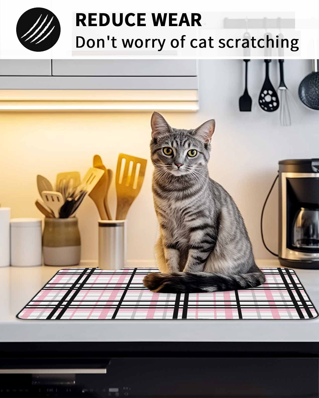 Stove Top Covers for Electric Stove, Pink Black Plaid Glass Stovetop Cover Protector, Farmhouse Pink Black Checkered Induction Cooktop Protector Oven Mat for Kitchen Countertop 24"x21"