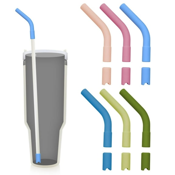 6 Sets Silicone Straw Tips with Bottom Sleeve Reusable Silicone Tips for Metal Straws Food Grade Rubber Straw Tips Flex Elbow Straw Covers for Cup Tumbler Fit for 8-10mm Diameter Straws,Random Colors