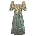 thumbnail image 4 of Robe Sans Manches à Motifs Floraux Polynésiens Tatouage Tribal Vert et Jaune Design Rétro Robes d'Été pour Femmes, 4 of 4