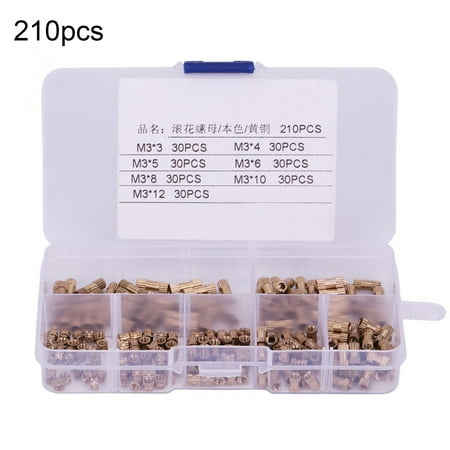 

FarDo 210Pcs M3 Knurled Threaded Inserts Complete Uniform Brass Assorted Embedded Nut Kit for Mobile Phones
