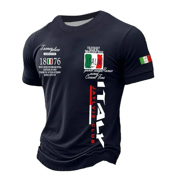 oqasdz Men T Shirts Casual Italian Flag Print Short Sleeve for Daily Wear Sports and Leisure Comfortable Breathable Tee Top