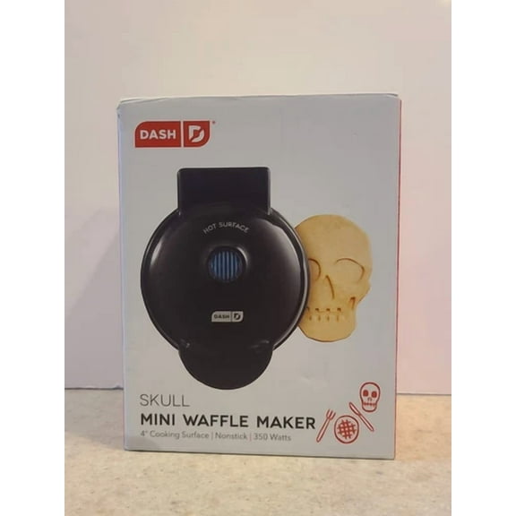 Dash Skull Mini Waffle Maker Non Stick 4" Cooking Surface Black - New!