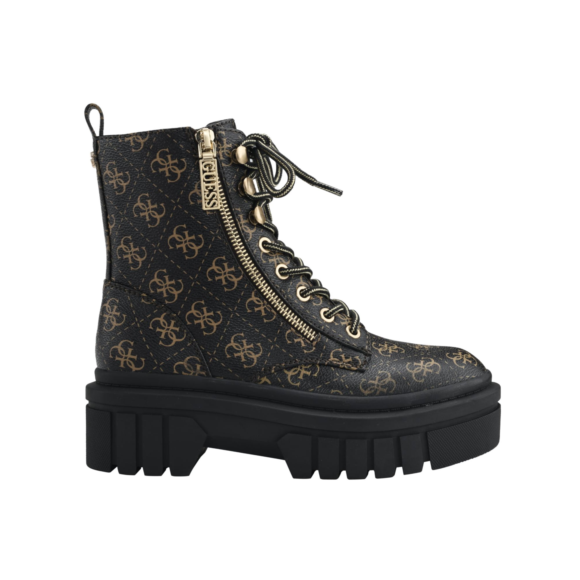 GUESS Womens Brown Logo Zipper Lug Sole Fearne Round Toe Lace Up Combat Boots 11 M Walmart