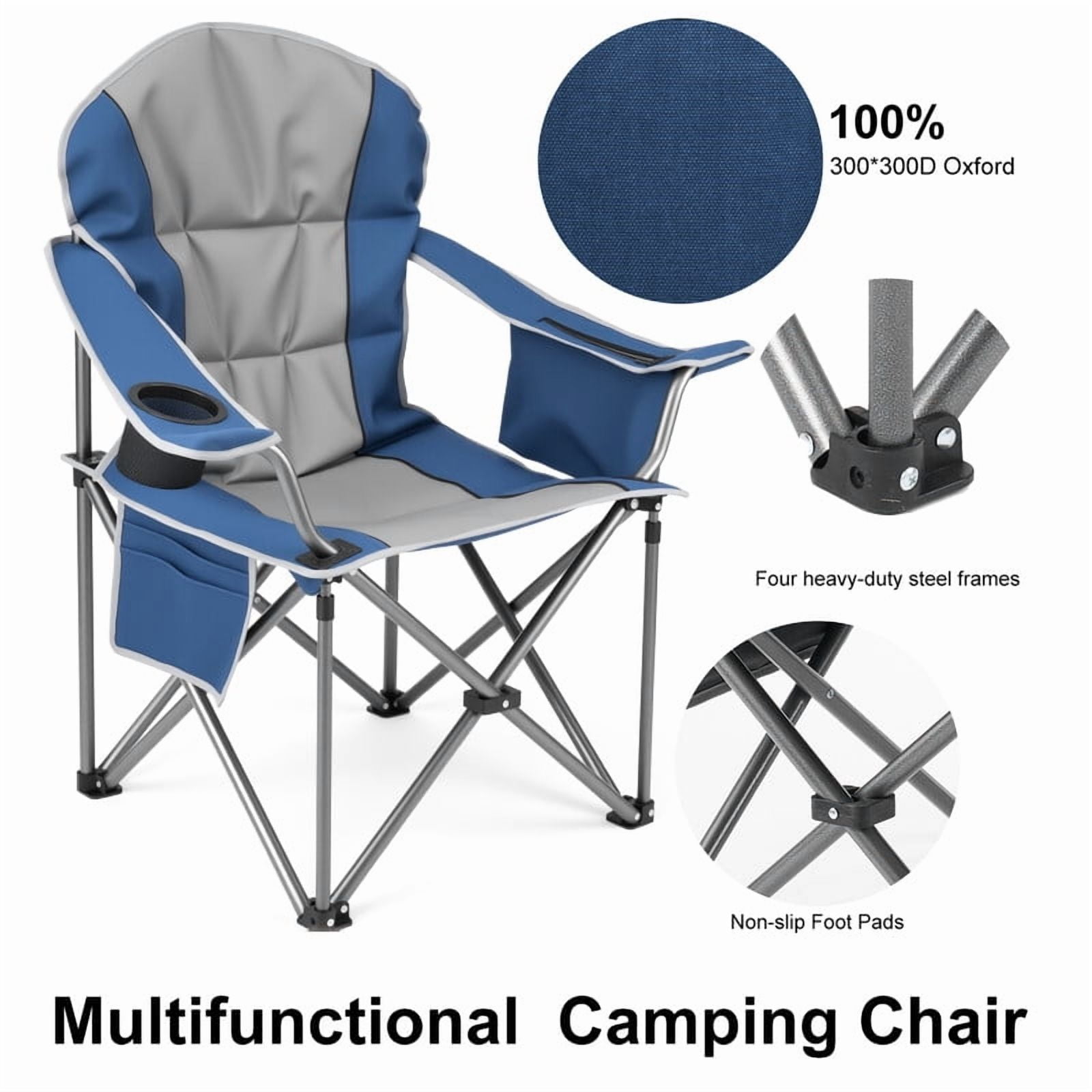 Simenmax Heavy Duty Oversized Camping Chair – 500 lbs Capacity, Built-in Cooler & Storage, Portable Folding Design for Maximum Comfort Outdoor,Blue