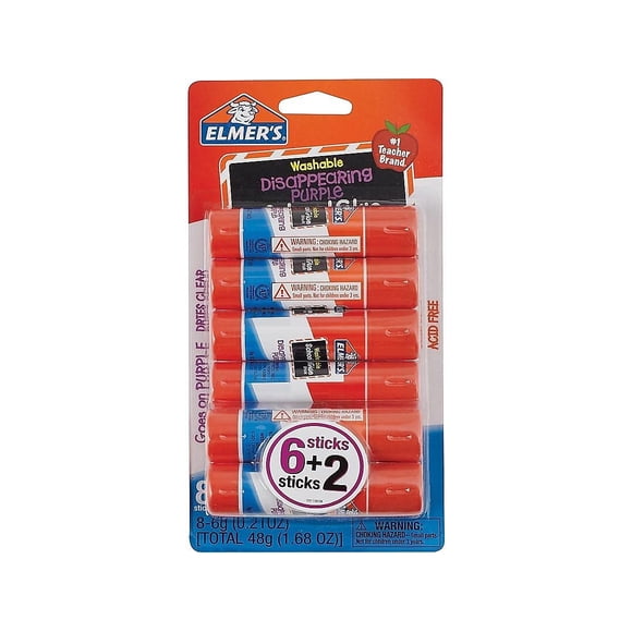 Elmer's Disappearing Purple School Pegamento en barra 0.21 oz cada 8 barras por paquete (E1591)