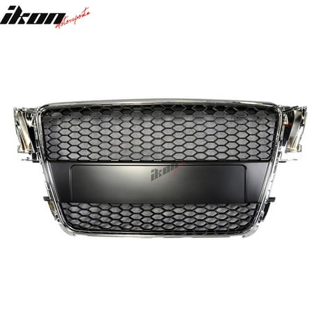 - Ikon Motorsports Grille - Fits 08-10 Audi A5 Honeycomb Chrome Mesh Front Hood Grill Grille