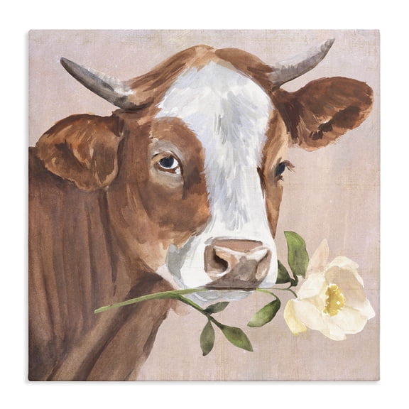 Stupell Industries Rustic Lodge Cow & Rose Blossom Canvas Art, 17 x 17, by Annie Warren