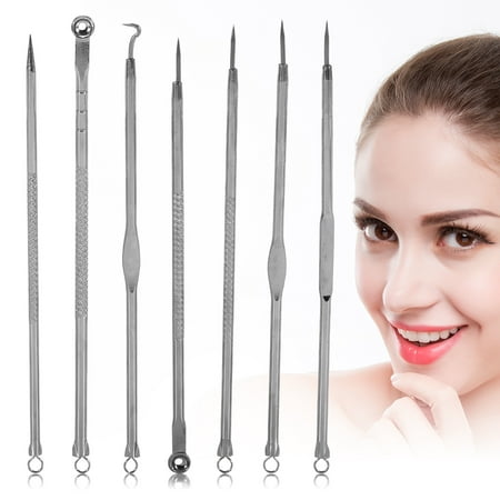 Knifun 7pcs Blackhead Remover Tool Comedones Extractor Tweezer Kit Professional Stainless Steel Blemish Pimple Treatment Skin Care Tools Acne Needle Clip Romoval Tools Set for Nose Face
