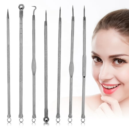 Blemish Extractor Tool Knifun 7pcs Blackhead Remover Tool Comedones Extractor Tweezer Kit Professional Stainless Steel Blemish Pimple Treatment Skin Care Tools Acne Needle Clip Romoval Tools Set for Nose Face Skin ()