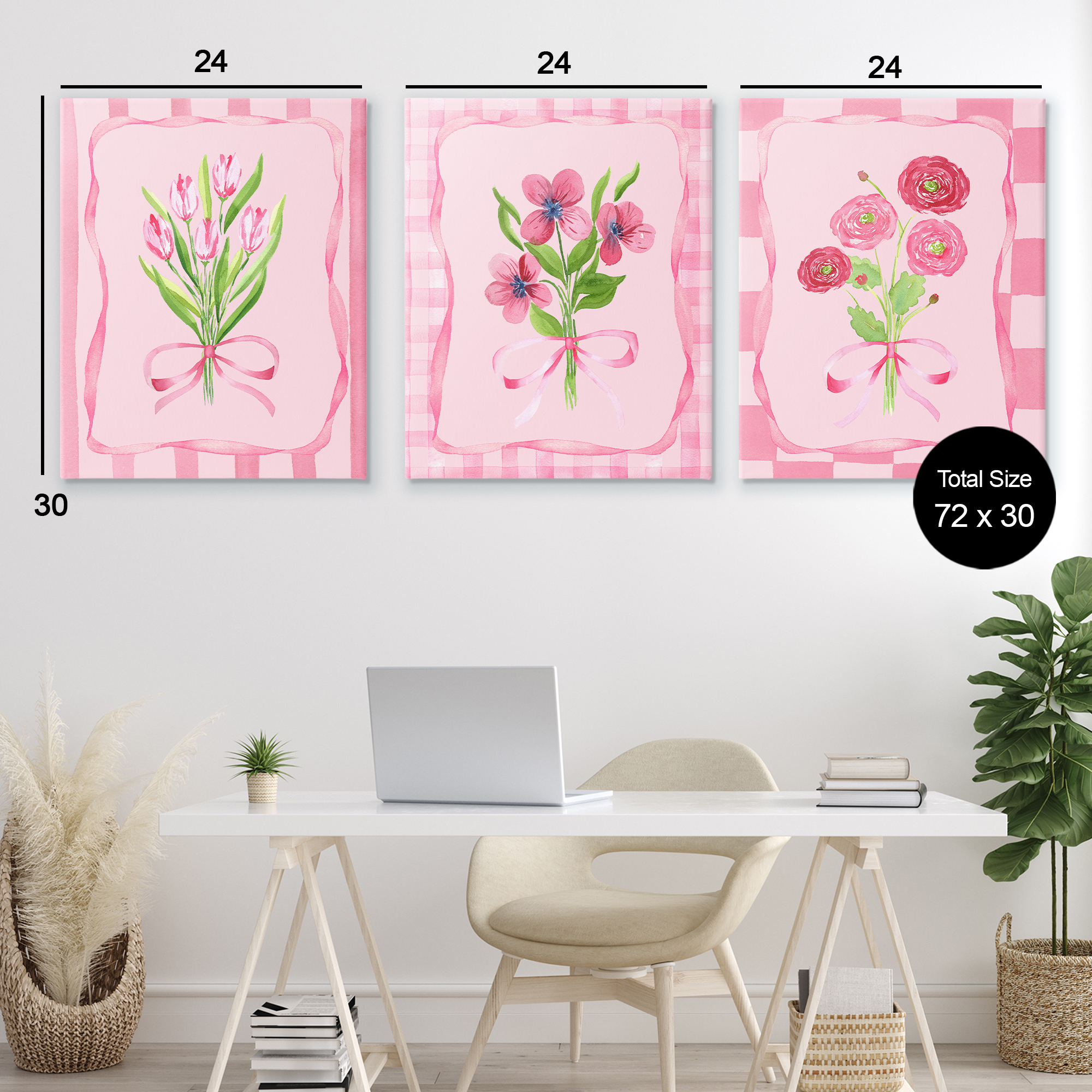 Pretty & Sweet Bordered Flowers 3 Piece Canvas Wall Art Set, design by Nina Jacobs