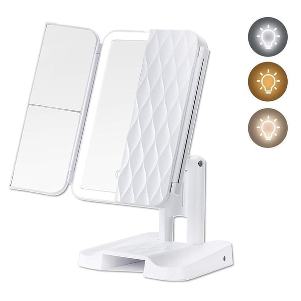 Espejo De Maquillaje Espejo De Tocador Con Luces Espejo Triple Led Modos De Iluminación De 3 Colores Control Táctil Aumento De 1X / 2X / 3X Espejo Cosmético Iluminado Yuarrent CE006762-00