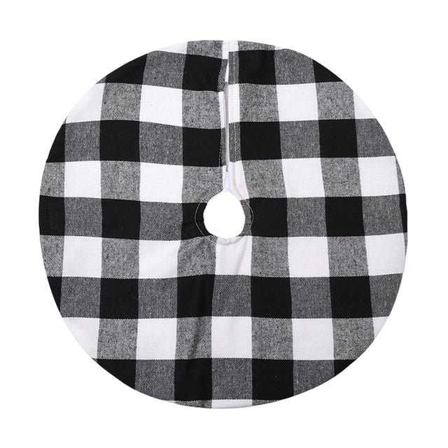 White White Christmas Plaid Tree Skirt Made Of Quality Cloth With Split Design For Flexible Use On Christmas Tree Bases