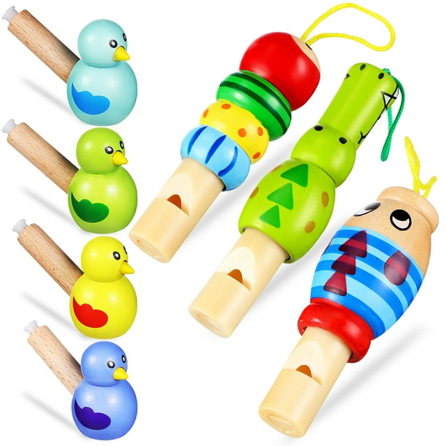 7 Silbatos de Madera con Forma de Animales y Pájaros para Niños Pequeños - Juguetes Educativos Musicales - Regalos de Cumpleaños