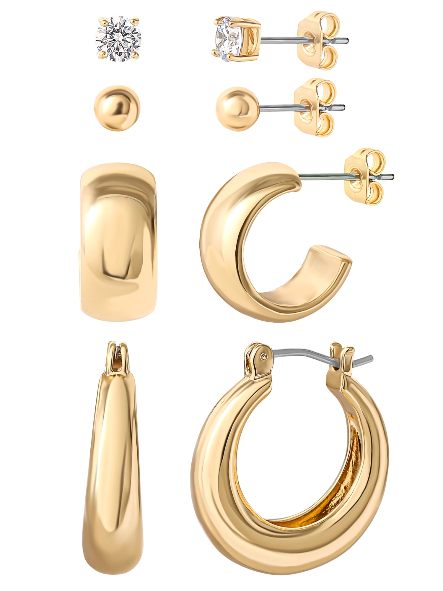 Believe by Brilliance Women's 14kt Gold Flash Plated Fashion Metal Cubic Zirconia 4 Pair Earring Set