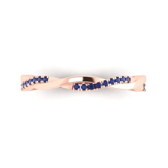0.16 ct Brilliant Round Cut Simulated Tanzanite 18K Rose Gold Stackable Band SZ 4.75