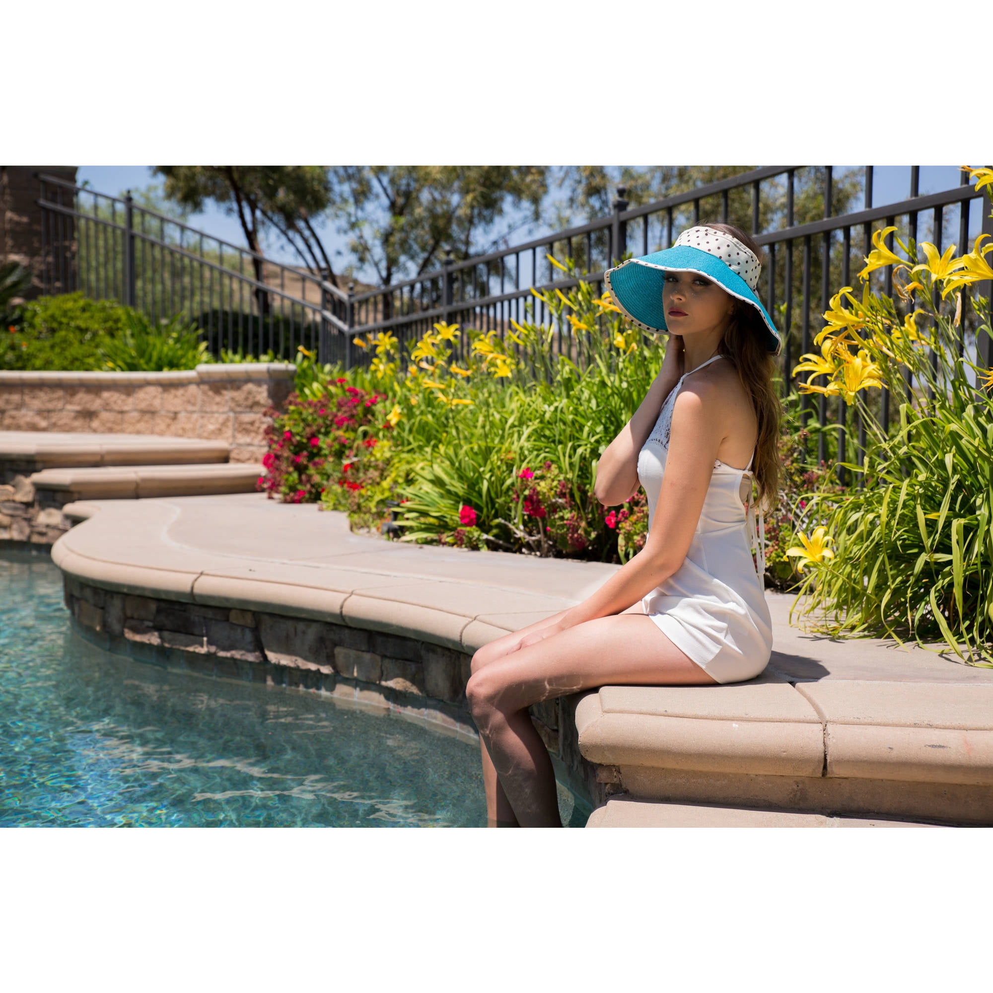 Women's and Girl's Polka Dot Straw Visor Sun Hat