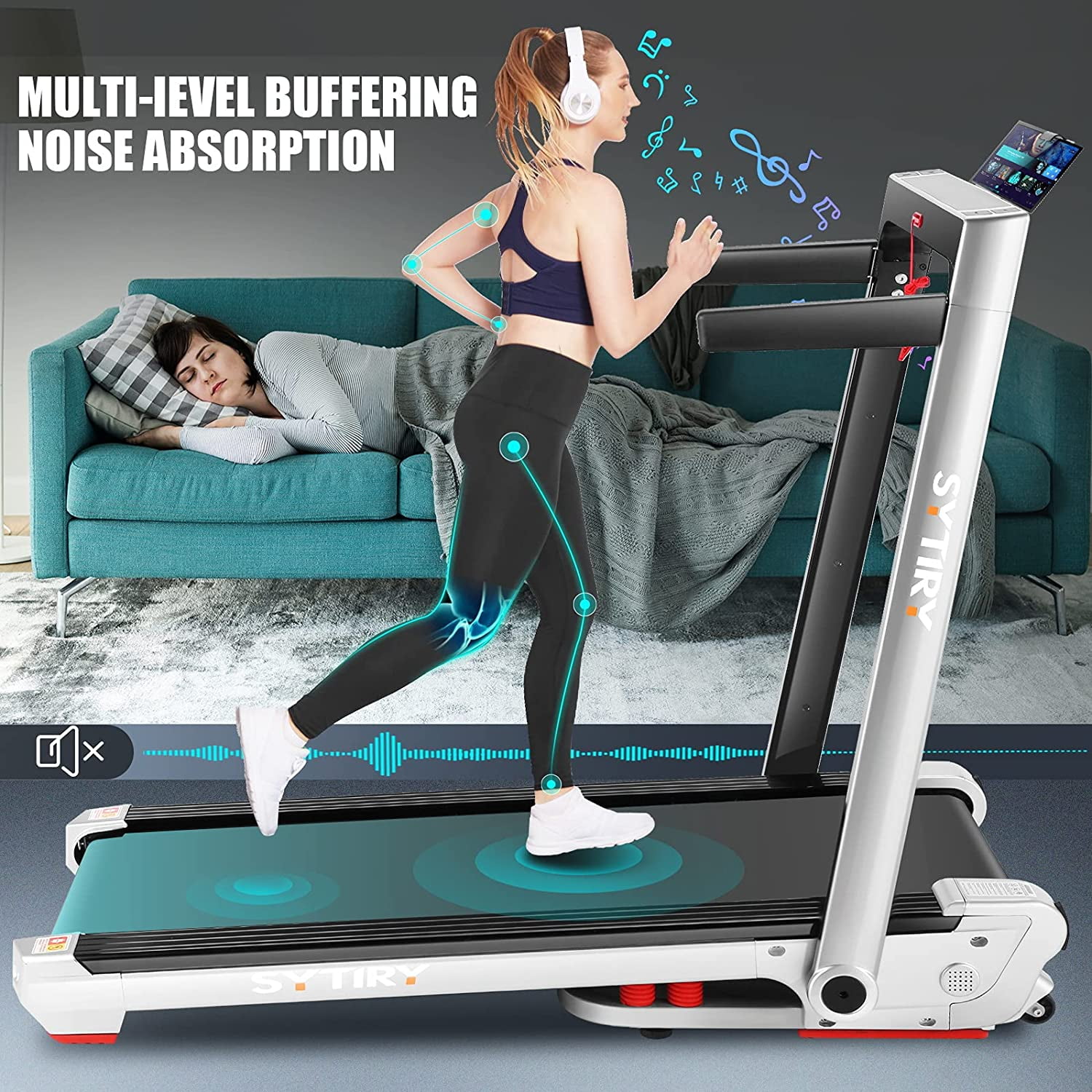 SYTIRY Treadmills with Incline 3.25 HP Mini Electric Treadmill