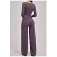 thumbnail image 5 of PISONIC Women 2 Pieces Workout Sets Long Sleeve V Neck Tops High Waist Flared Leggings Gym Sets, 5 of 5