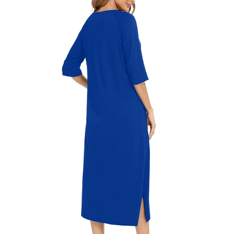 walmart cotton house dresses Nightdress for Women New Nightgown Dress for Women 3/4 Sleeve Zip up Robe Long Lounge Dress Side Split House Coat Sleepwear with Pocket Blue M Champagne Bridesmaid Dresses – color_Sky Blue Color:WHITE-RIBPOP Linen maxi