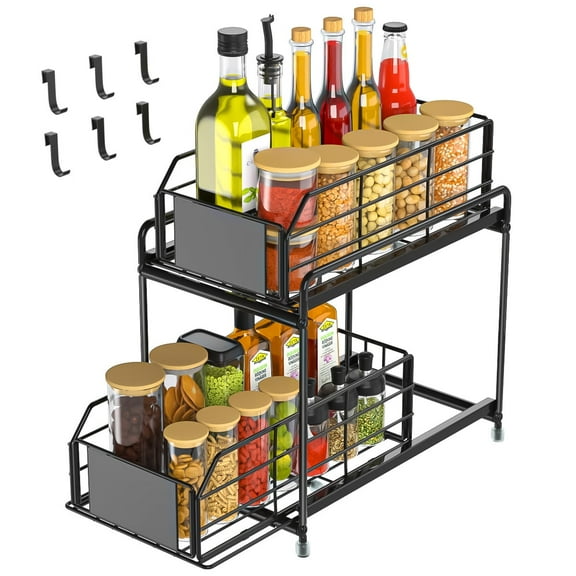 Under Sink Organizers, 2 Tier Bathroom Kitchen Cabinet Organizers and Storage, Pull Out Under Sink Storage Kitchen Shelf Organizer for Under Counter Storage Organizers