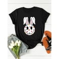 thumbnail image 3 of Women's Easter Bunny Graphic T-Shirt - Casual Black Polyester Tee with Colorful Cartoon Rabbit Design, Short Sleeves, Round Neck Tee For Adult, Men, Women, Teen, Teenager, Adolescent, Youth, 3 of 6