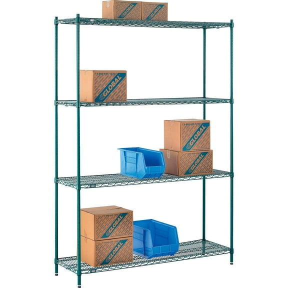 Nexel 4 Shelf Poly-Green Wire Shelving Unit Starter 60""W x 14""D x 86""H