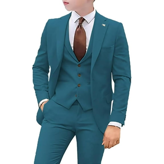 Boys 3 Pieces Slim Fit Suit Outfit Tuxedo Vest Pants Kids Prom Wedding Party Formal Set Size 3-16 Years