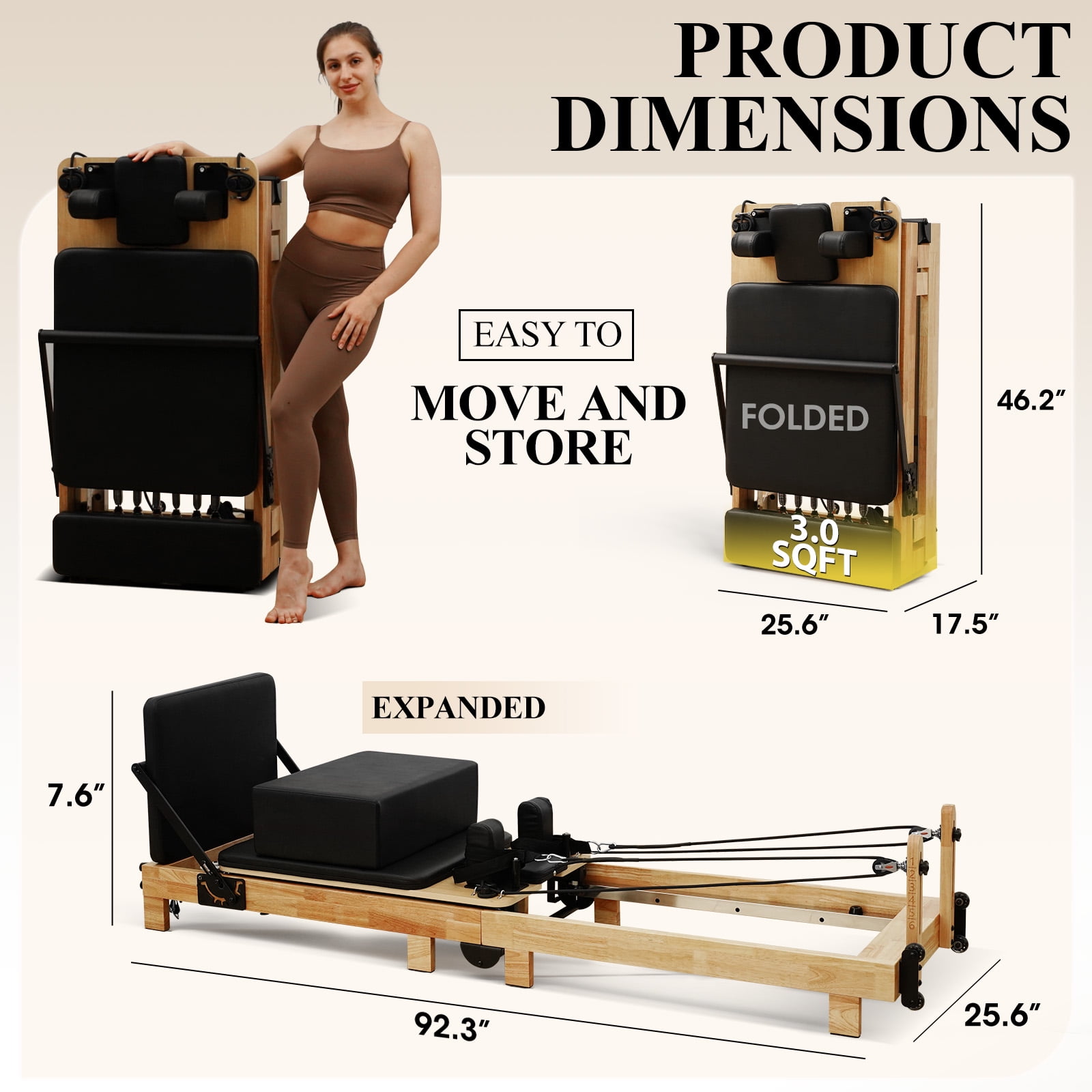 Syedee Pilates Reformer Machine, Wood Pilates Machine Bed Yoga Exercise Strength Training Equipment for Home Workout