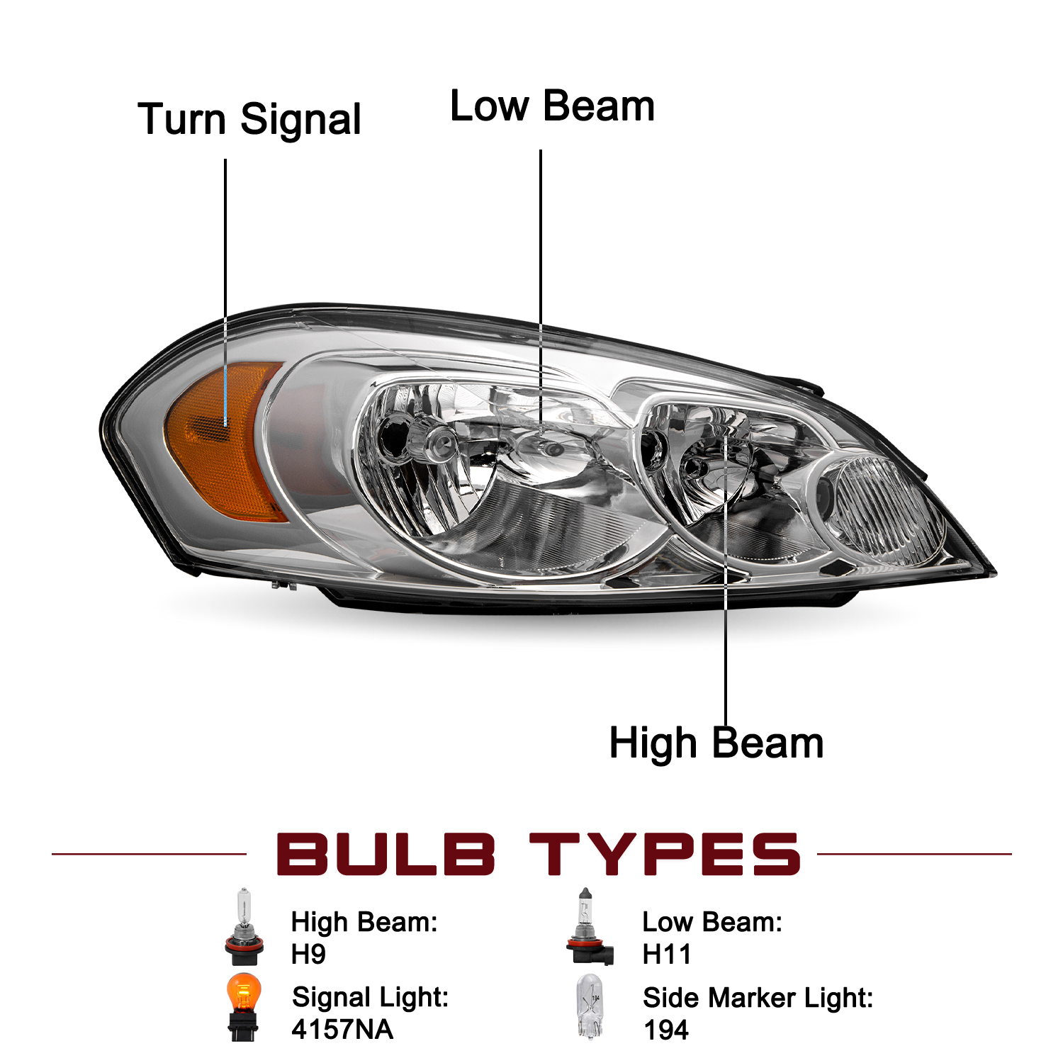 For 06-13 Chevy Impala 06-07 Monte Carlo Chrome Passenger Right Side Headlight
