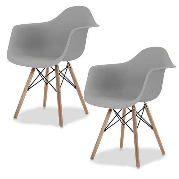 Sillas de Comedor Ergonomicas con Estructura de Madera Diseño Moderno Tipo Eames para Sala Oficina e Interiores Minimalistas con Soporte de Acero Set 2 Piezas Gris
